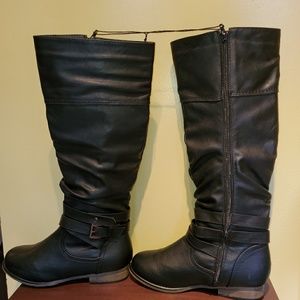 NWT Womens knee high black moto boots